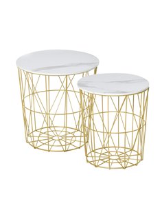 HOMCOM Set of 2 Nesting Side Tables with Storage, Round End Tables Coffee Tables with Steel Frame and Removable Round Top, White