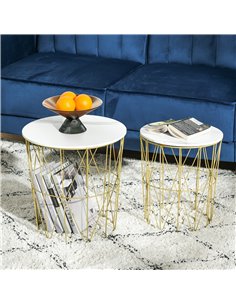 HOMCOM Set of 2 Nesting Side Tables with Storage, Round End Tables Coffee Tables with Steel Frame and Removable Round Top, White 2