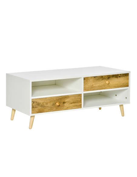 HOMCOM Rectangular Coffee Table with 2 Drawers and 2 Shelves, White and Brown - pic 22272 | FastDaddyshop