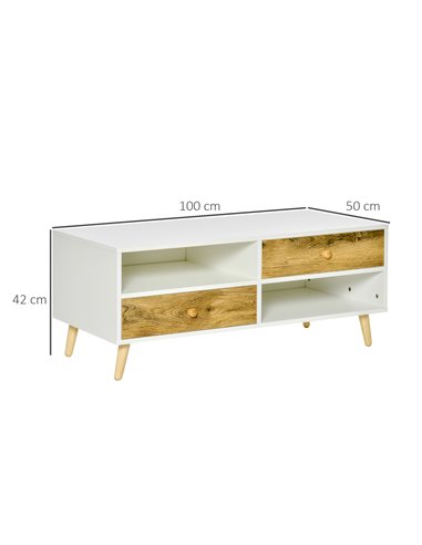 HOMCOM Rectangular Coffee Table with 2 Drawers and 2 Shelves, White and Brown