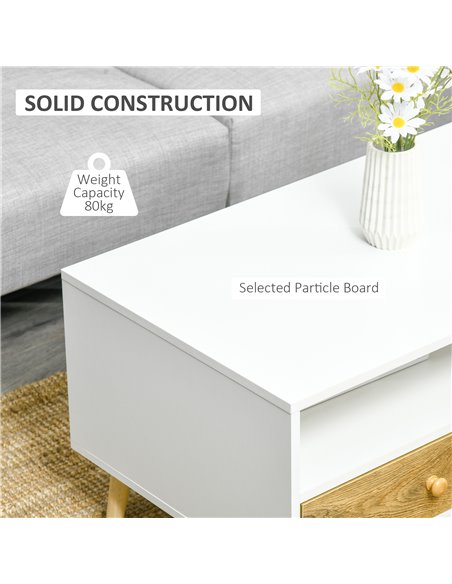 HOMCOM Rectangular Coffee Table with 2 Drawers and 2 Shelves, White and Brown - pic 22275 | FastDaddyshop
