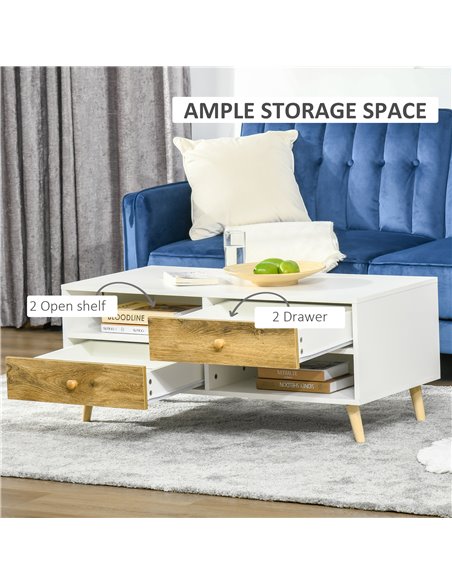 HOMCOM Rectangular Coffee Table with 2 Drawers and 2 Shelves, White and Brown - pic 22276 | FastDaddyshop