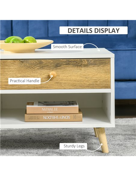 HOMCOM Rectangular Coffee Table with 2 Drawers and 2 Shelves, White and Brown - pic 22277 | FastDaddyshop