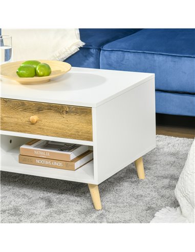 HOMCOM Rectangular Coffee Table with 2 Drawers and 2 Shelves, White and Brown