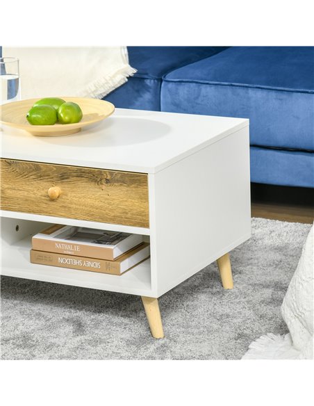 HOMCOM Rectangular Coffee Table with 2 Drawers and 2 Shelves, White and Brown - pic 22278 | FastDaddyshop