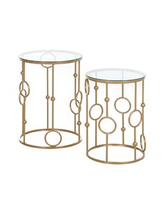 HOMCOM Round Coffee Tables Set of 2 with Tempered Glass Top, Steel Frame, Gold