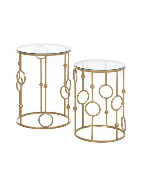 HOMCOM Round Coffee Tables Set of 2 with Tempered Glass Top, Steel Frame, Gold - pic 22281 | FastDaddyshop