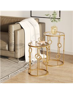 HOMCOM Round Coffee Tables Set of 2 with Tempered Glass Top, Steel Frame, Gold 2