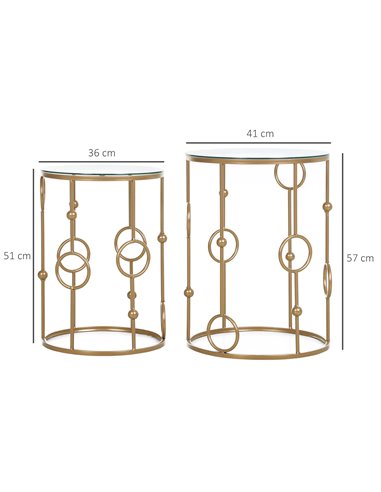 HOMCOM Round Coffee Tables Set of 2 with Tempered Glass Top, Steel Frame, Gold