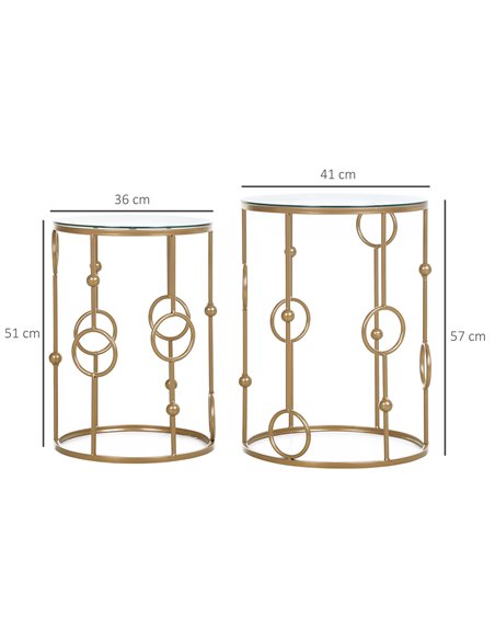 HOMCOM Round Coffee Tables Set of 2 with Tempered Glass Top, Steel Frame, Gold - pic 22283 | FastDaddyshop