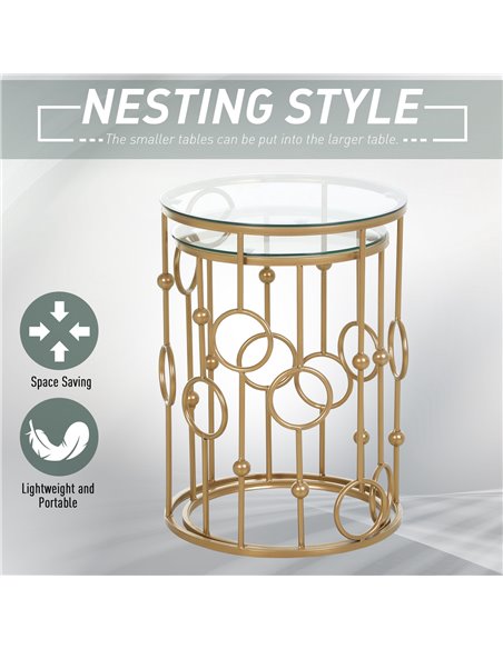 HOMCOM Round Coffee Tables Set of 2, Gold Nest of Tables with Tempered Glass Top, Steel Frame for Living Room, Gold - pic 22285 | FastDaddyshop