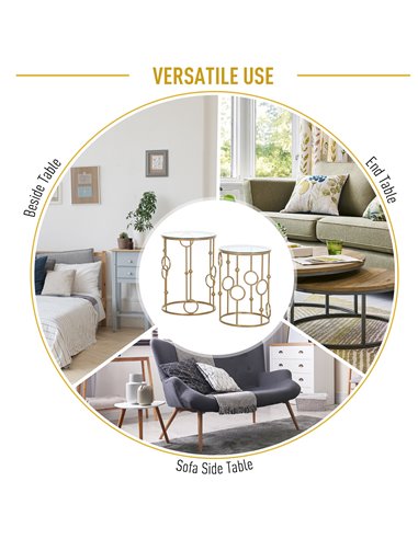 HOMCOM Round Coffee Tables Set of 2, Gold Nest of Tables with Tempered Glass Top, Steel Frame for Living Room, Gold