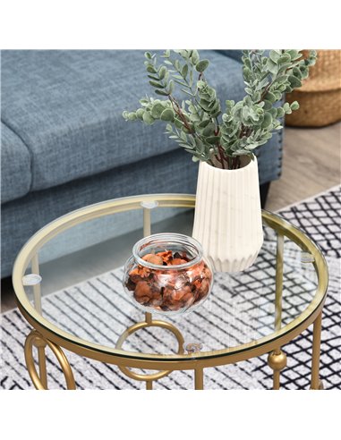 HOMCOM Round Coffee Tables Set of 2, Gold Nest of Tables with Tempered Glass Top, Steel Frame for Living Room, Gold