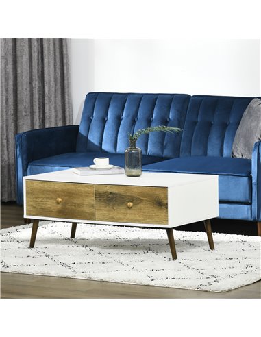 HOMCOM Functional Coffee Table with 4 Storage Drawers, Sofa Table, Natural Wood