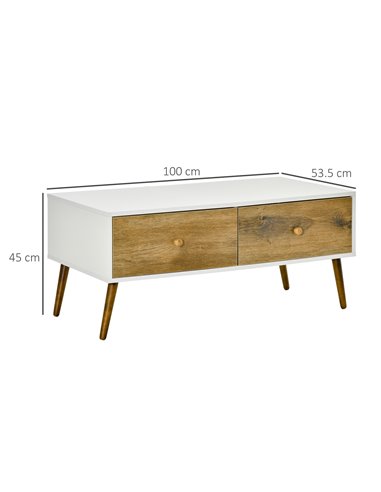 HOMCOM Functional Coffee Table with 4 Storage Drawers, Sofa Table, Natural Wood