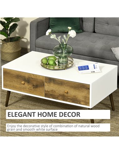 HOMCOM Functional Coffee Table with 4 Storage Drawers, Sofa Table, Natural Wood