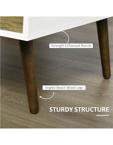 HOMCOM Functional Coffee Table with 4 Storage Drawers, Sofa Table, Natural Wood