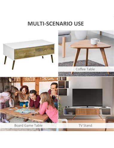 HOMCOM Functional Coffee Table with 4 Storage Drawers, Sofa Table, Natural Wood