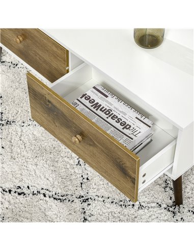 HOMCOM Functional Coffee Table with 4 Storage Drawers, Sofa Table, Natural Wood