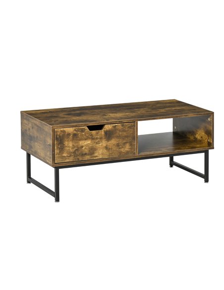 HOMCOM Industrial Coffee Table with Shelf, Drawer, Metal Frame, Rustic Brown - pic 22299 | FastDaddyshop