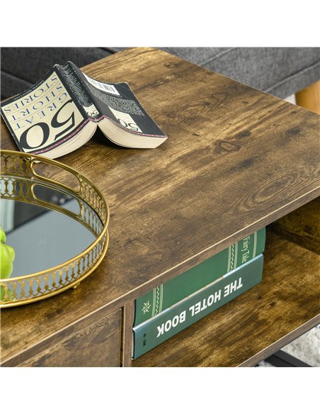 HOMCOM Industrial Coffee Table with Shelf, Drawer, Metal Frame, Rustic Brown - pic 22307 | FastDaddyshop