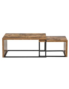 HOMCOM Set of 2 Industrial Style Coffee Tables with Metal Frame, Black & Brown