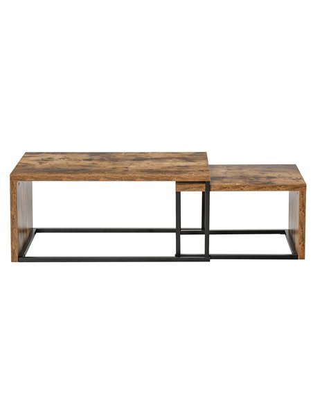 HOMCOM Set of 2 Industrial Style Coffee Tables with Metal Frame, Black & Brown - pic 22308 | FastDaddyshop