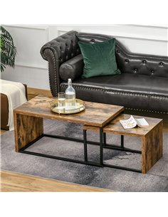 HOMCOM Set of 2 Industrial Style Coffee Tables with Metal Frame, Black & Brown 2