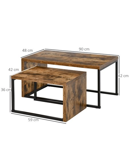 HOMCOM Set of 2 Industrial Style Coffee Tables with Metal Frame, Black & Brown - pic 22310 | FastDaddyshop
