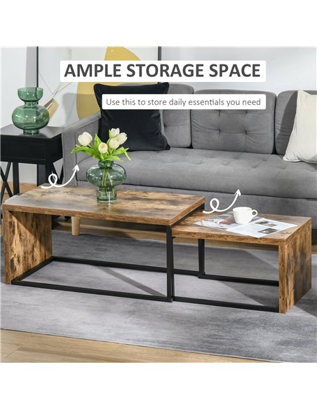 HOMCOM Set of 2 Industrial Style Coffee Tables with Metal Frame, Black & Brown - pic 22311 | FastDaddyshop