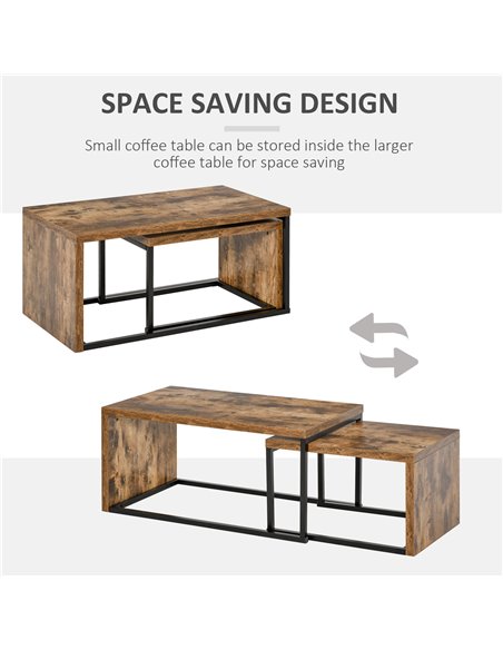 HOMCOM Set of 2 Industrial Style Coffee Tables with Metal Frame, Black & Brown - pic 22312 | FastDaddyshop
