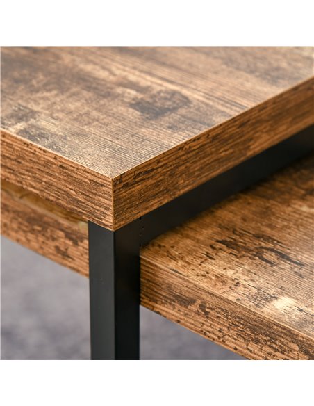 HOMCOM Set of 2 Coffee Tables Industrial Style Tea Table, Side Table w/ Metal Frame for Living Room Bedroom Black & Brown - pic 22315 | FastDaddyshop
