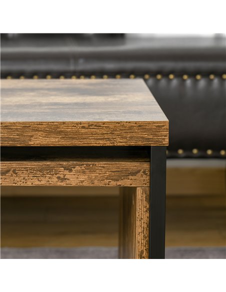 HOMCOM Set of 2 Coffee Tables Industrial Style Tea Table, Side Table w/ Metal Frame for Living Room Bedroom Black & Brown - pic 22316 | FastDaddyshop