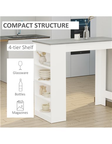 HOMCOM Bar Table, Coffee Table with 4-Tier Storage Shelf, Grey