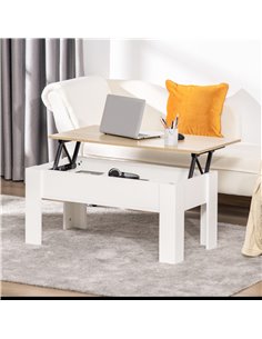 HOMCOM Lift Top Coffee Table with Hidden Storage Compartment, White & Oak 2