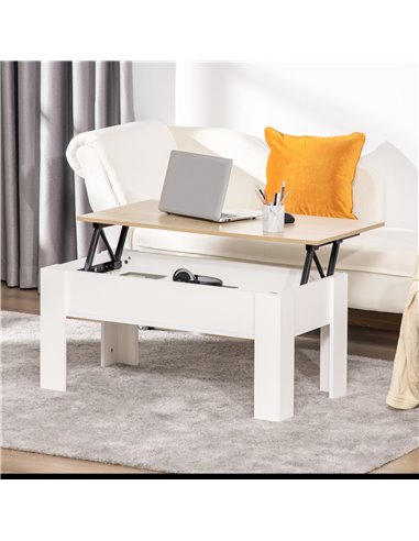 HOMCOM Lift Top Coffee Table with Hidden Storage Compartment, White & Oak