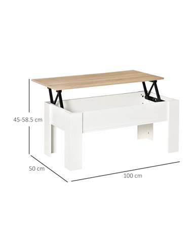 HOMCOM Lift Top Coffee Table with Hidden Storage Compartment, White & Oak