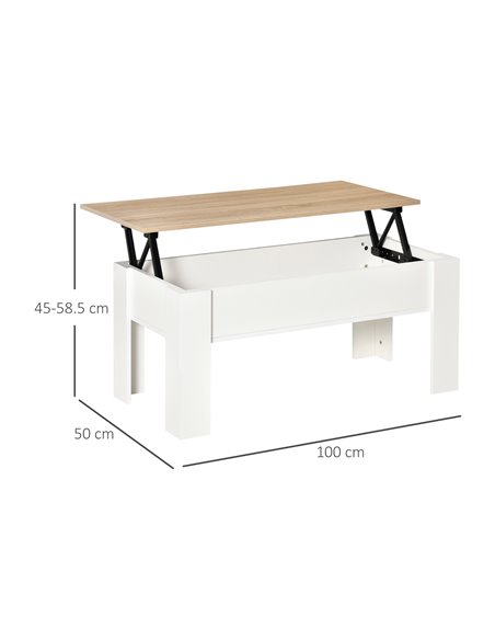 HOMCOM Lift Top Coffee Table with Hidden Storage Compartment, White & Oak - pic 22328 | FastDaddyshop