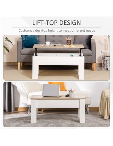 HOMCOM Lift Top Coffee Table with Hidden Storage Compartment, White & Oak