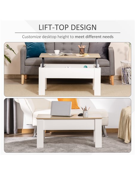 HOMCOM Lift Top Coffee Table with Hidden Storage Compartment, White & Oak - pic 22329 | FastDaddyshop