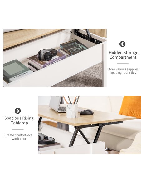 HOMCOM Lift Top Coffee Table with Hidden Storage Compartment, White & Oak - pic 22330 | FastDaddyshop