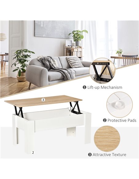 HOMCOM Lift Top Coffee Table with Hidden Storage Compartment, Lift Tabletop Pop-Up Center Table for Living Room - pic 22331 | FastDaddyshop