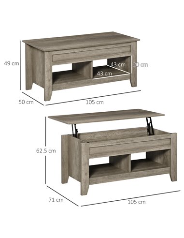 HOMCOM Lift Top Coffee Table with Hidden Storage Compartment, Oak Effect