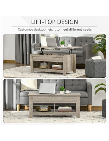 HOMCOM Lift Top Coffee Table with Hidden Storage Compartment, Oak Effect