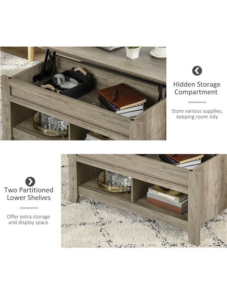 HOMCOM Lift Top Coffee Table with Hidden Storage Compartment, Oak Effect - pic 22339 | FastDaddyshop