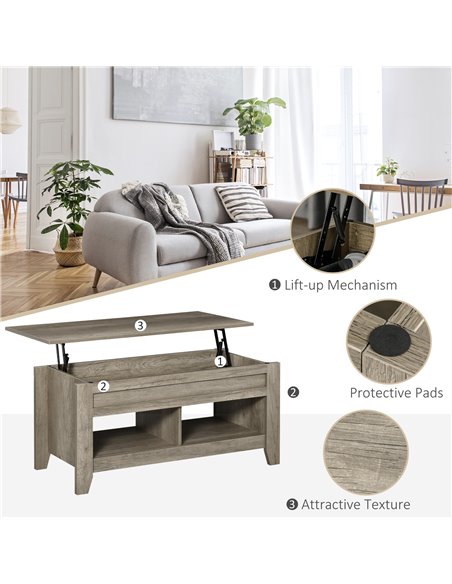 HOMCOM Lift Top Coffee Table with Hidden Storage Compartment, Oak Effect - pic 22340 | FastDaddyshop