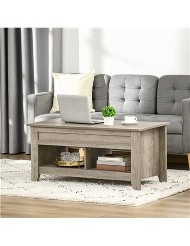 HOMCOM Lift Top Coffee Table with Hidden Storage Compartment, Oak Effect