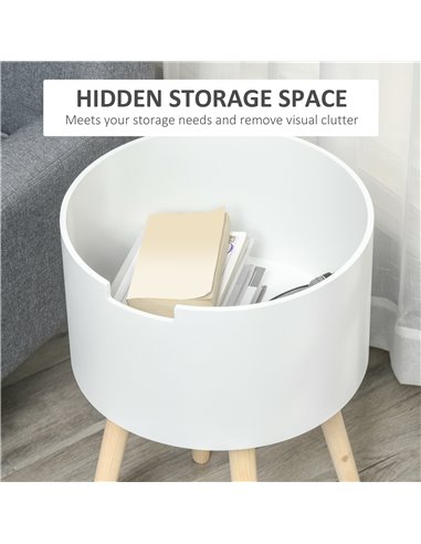 HOMCOM Modern Round Coffee Table with Hidden Storage Space,  Removable Tray, White