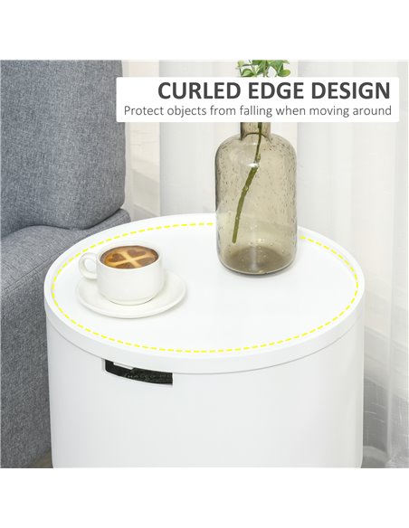 HOMCOM Modern Side Table with Hidden Storage Space, Round Night Stand with Removable Tray Wood Frame End Coffee Table, White - pic 22348 | FastDaddyshop