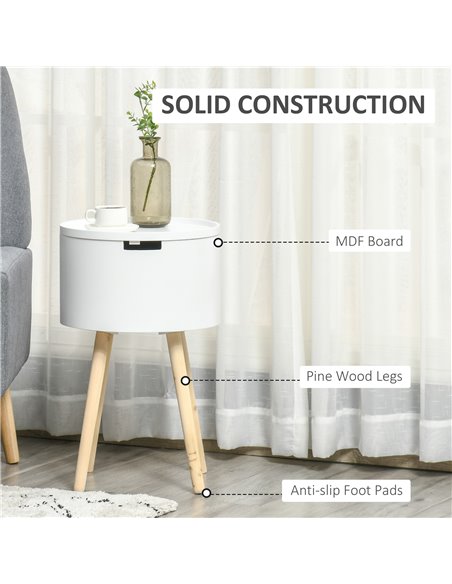 HOMCOM Modern Side Table with Hidden Storage Space, Round Night Stand with Removable Tray Wood Frame End Coffee Table, White - pic 22349 | FastDaddyshop